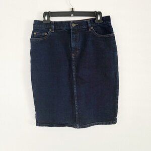 Lauren Ralph Lauren Dark Wash Straight Pencil Knee Slit Denim Jean Skirt 6 S